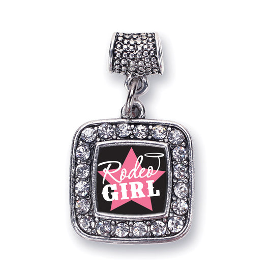 Silver Rodeo Girl Square Memory Charm
