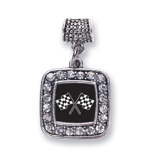 Silver Racing Flags Square Memory Charm