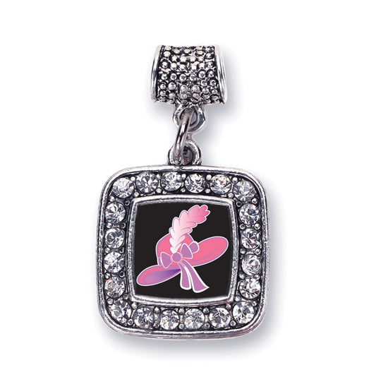 Silver Pink Hat Square Memory Charm