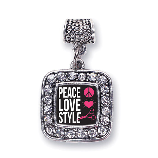 Silver Peace, Love, And Style Square Memory Charm