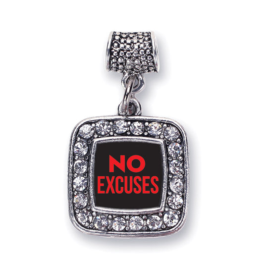 Silver No Excuses Square Memory Charm