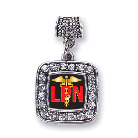 Silver LPN Square Memory Charm