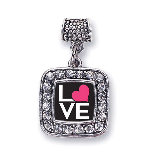 Silver Love Heart Square Memory Charm