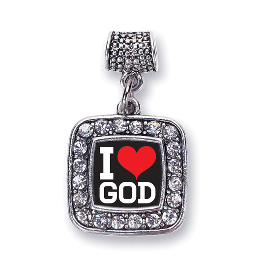 Silver I Love God Square Memory Charm