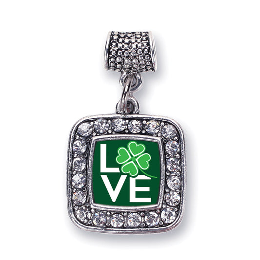 Silver Lucky Clover Of Love Square Memory Charm