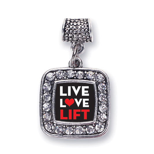 Silver Live, Love, Lift Square Memory Charm