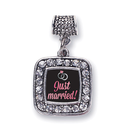 Silver Just Married Square Memory Charm