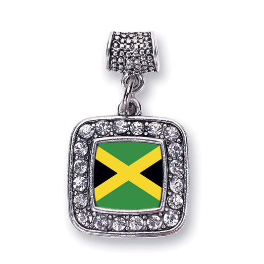 Silver Jamaican Flag Square Memory Charm