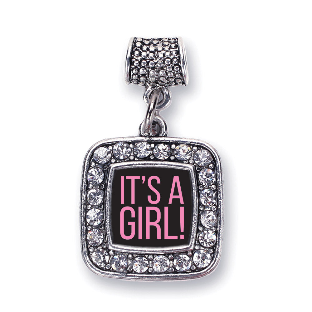 Silver It's A Girl Square Memory Charm
