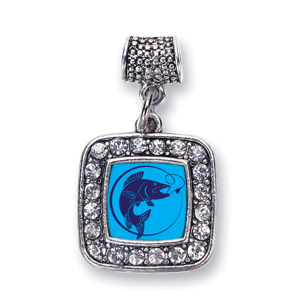 Silver Blue Fishing Square Memory Charm