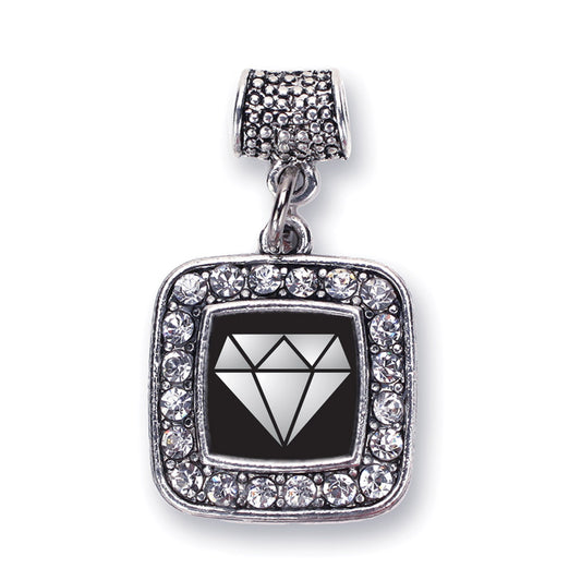 Silver Diamond Square Memory Charm