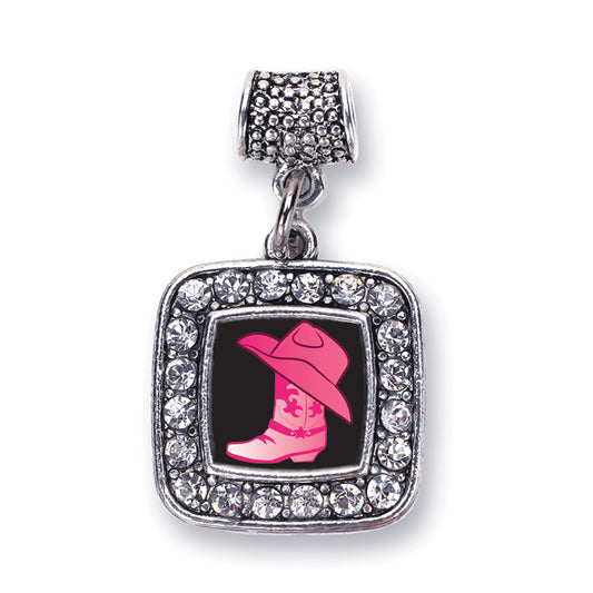 Silver Cowgirl Boot Square Memory Charm