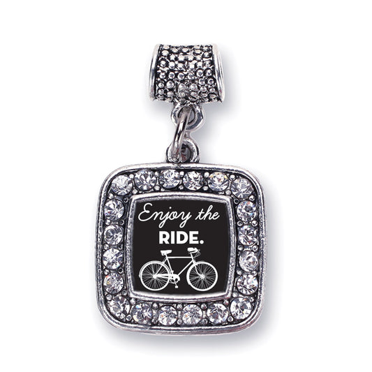 Silver Bicyclist Square Memory Charm