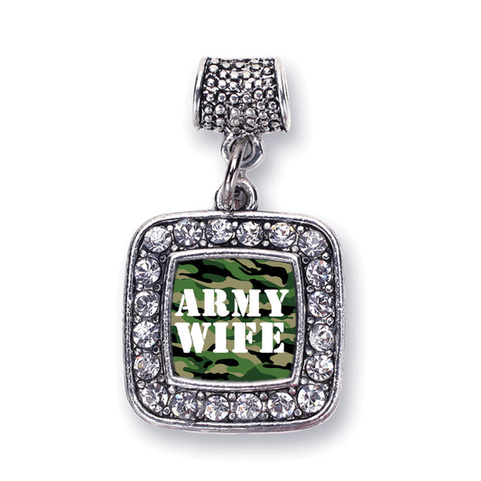Silver Army Wife Square Memory Charm