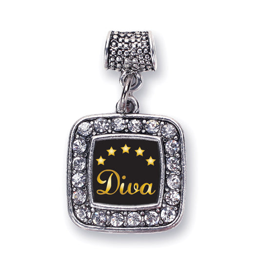 Silver Five Star Diva Square Memory Charm