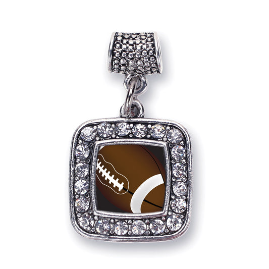 Silver Football Lovers Square Memory Charm