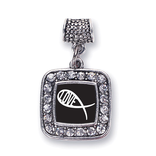 Silver Christian Fish Love Square Memory Charm