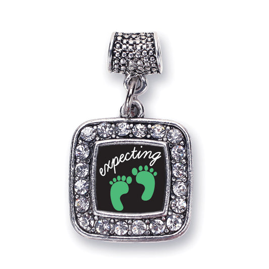 Silver We're Expecting! Footprints Square Memory Charm
