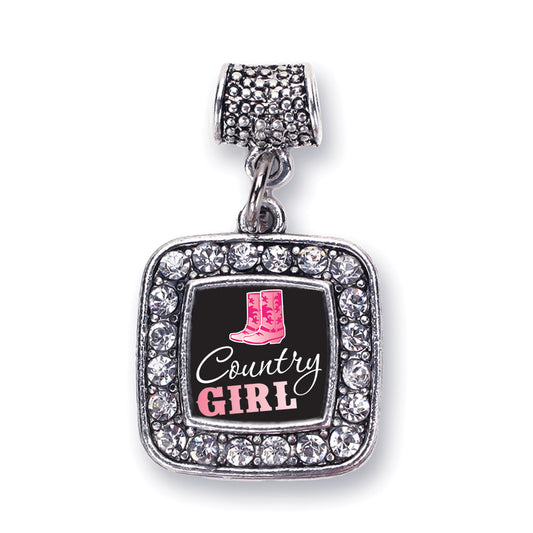 Silver Country Girl Square Memory Charm