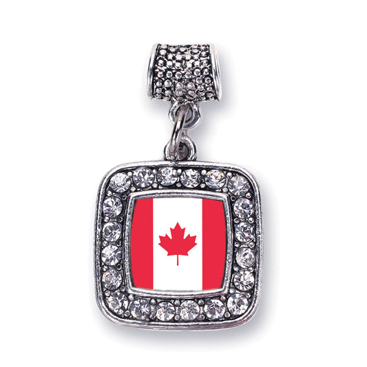 Silver Canadian Flag Square Memory Charm