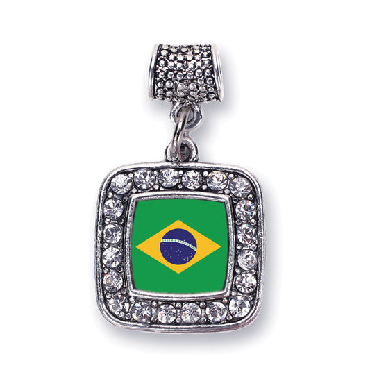 Silver Brazilian Flag Square Memory Charm