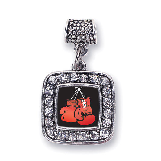 Silver I Love Boxing Square Memory Charm