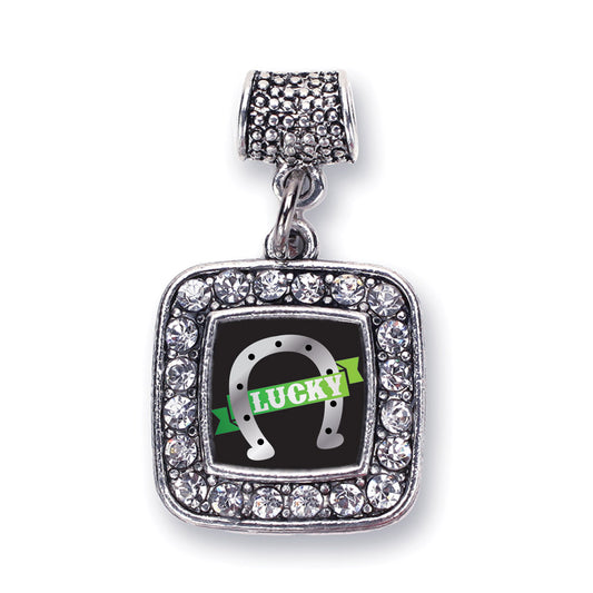 Silver Lucky Horse Shoe Square Memory Charm