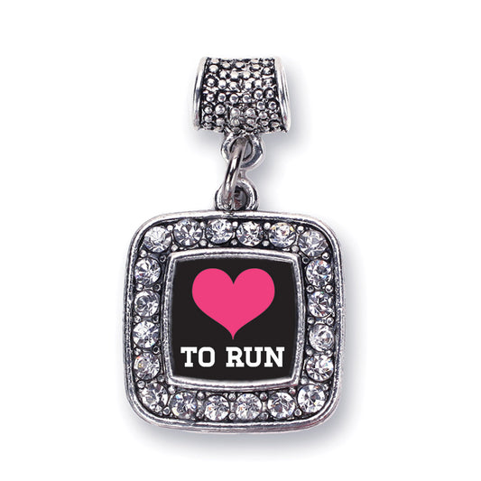 Silver Love To Run Square Memory Charm