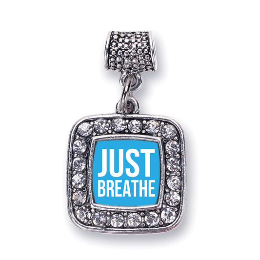 Silver Just Breathe Square Memory Charm