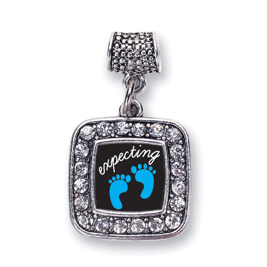 Silver Expecting A Boy Footprints Square Memory Charm