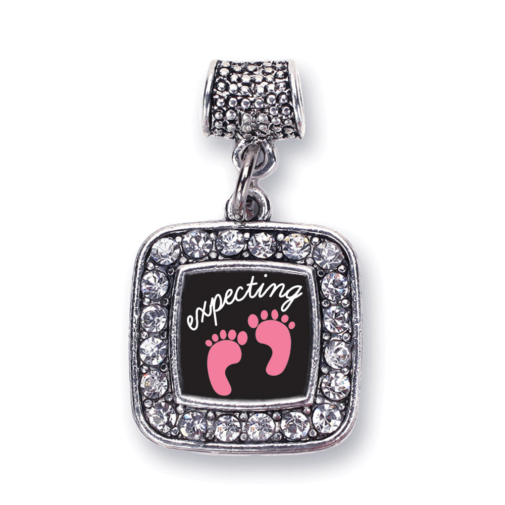 Silver Expecting A Girl Footprints Square Memory Charm