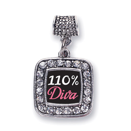 Silver 110% Diva Square Memory Charm