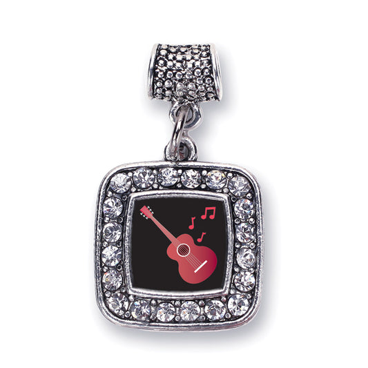 Silver Guitar Lovers Square Memory Charm