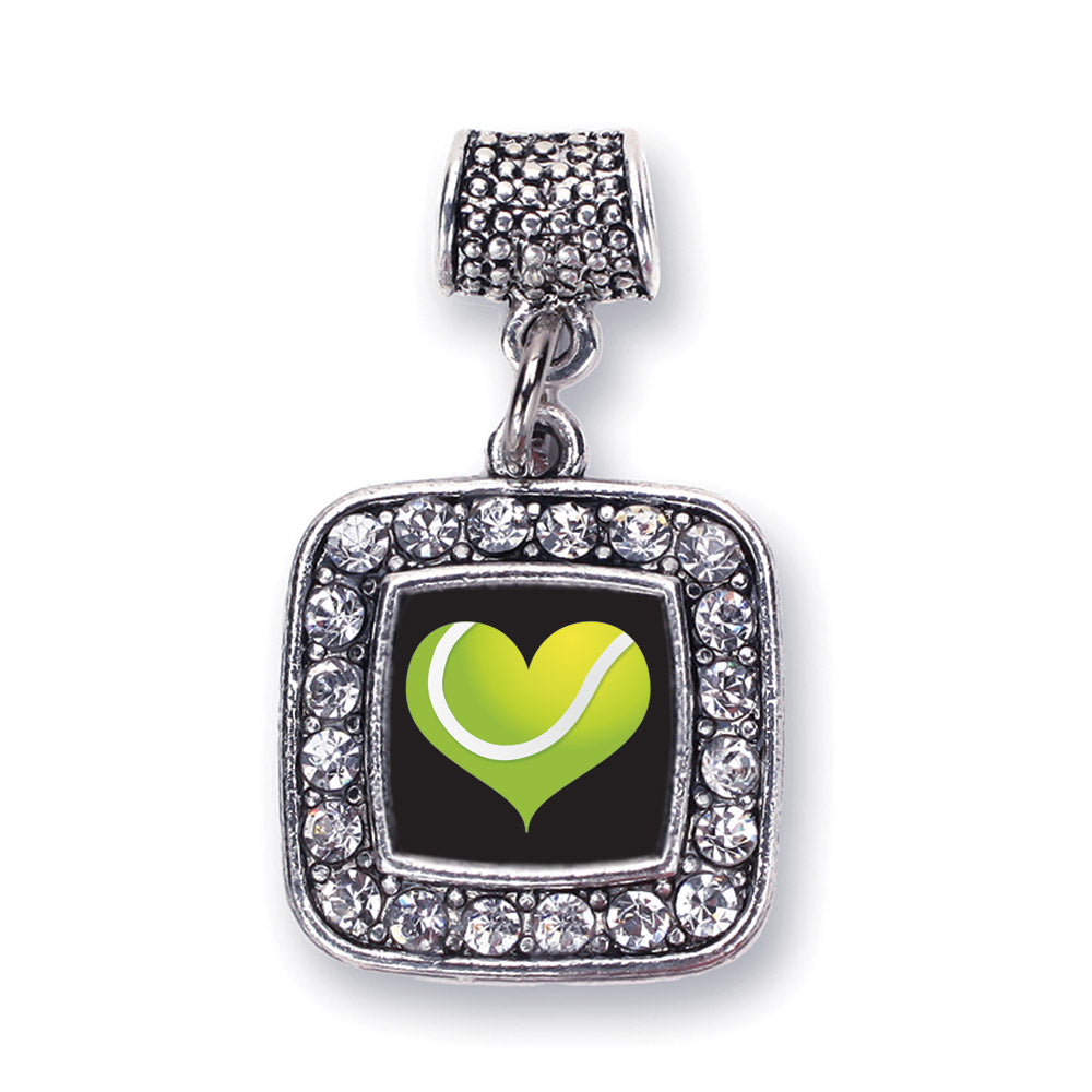 Silver Heart Of A Tennis Player Square Memory Charm