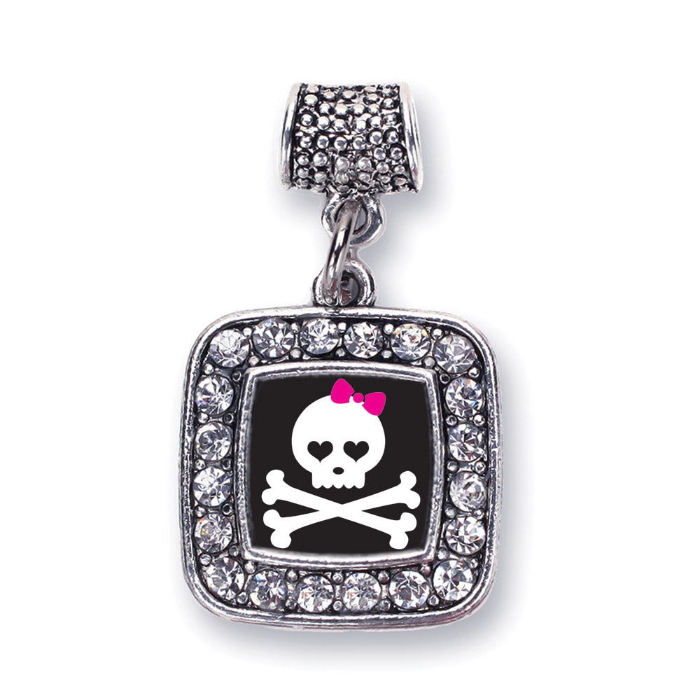 Silver Cute Skull And Crossbones Square Memory Charm