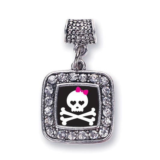 Silver Cute Skull And Crossbones Square Memory Charm
