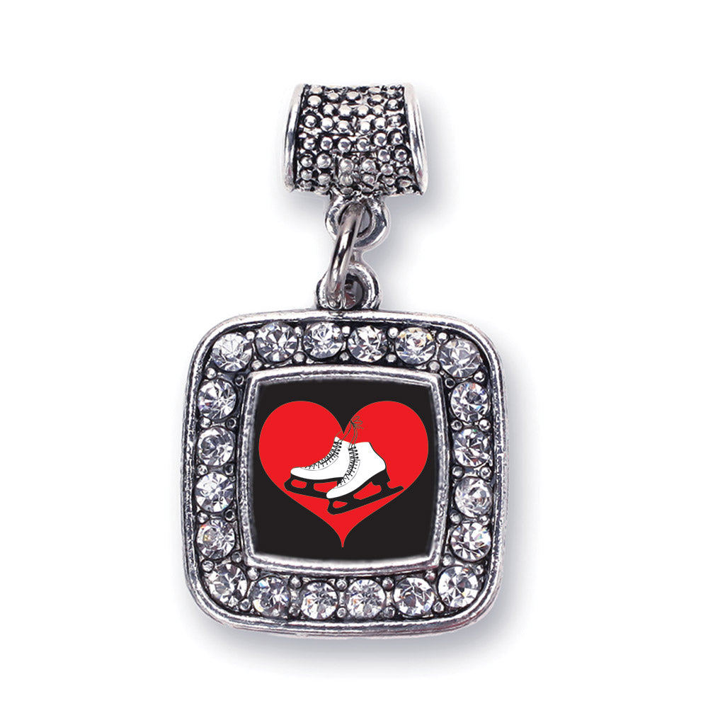 Silver I Heart Ice Skating Square Memory Charm