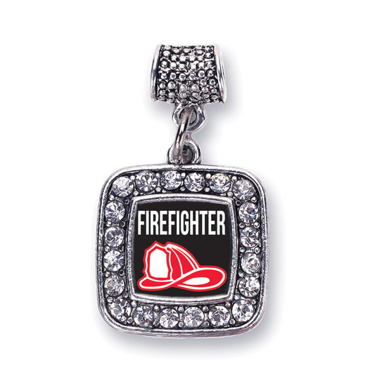 Silver Firefighter Square Memory Charm