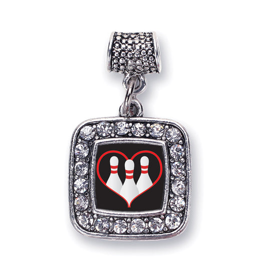 Silver I Heart Bowling Square Memory Charm