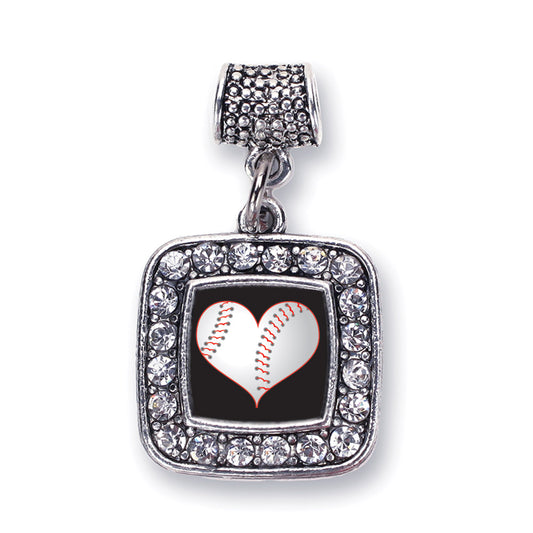 Silver Heart Of A Baseball Player Square Memory Charm