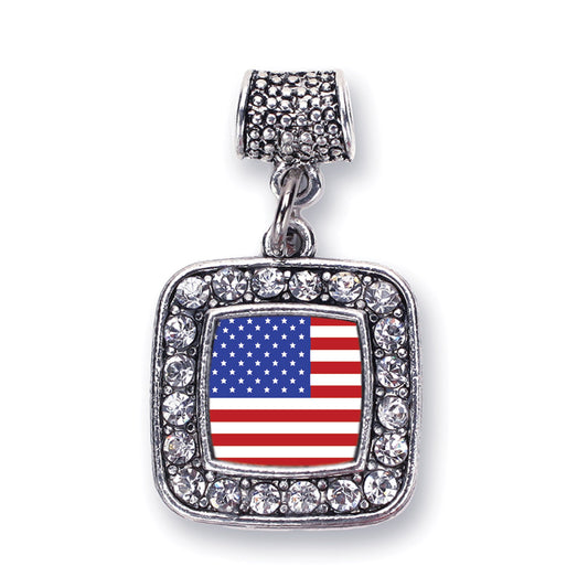 Silver American Flag Square Memory Charm