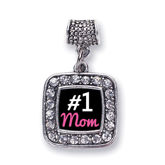 Silver #1 Mom Square Memory Charm