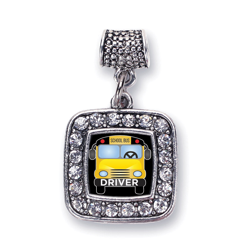 Silver School Bus Square Memory Charm