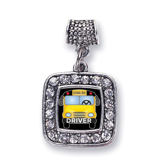 Silver School Bus Square Memory Charm
