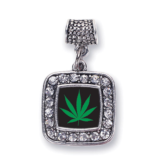 Silver Marijuana Leaf Square Memory Charm