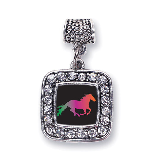 Silver Horse Lovers Square Memory Charm