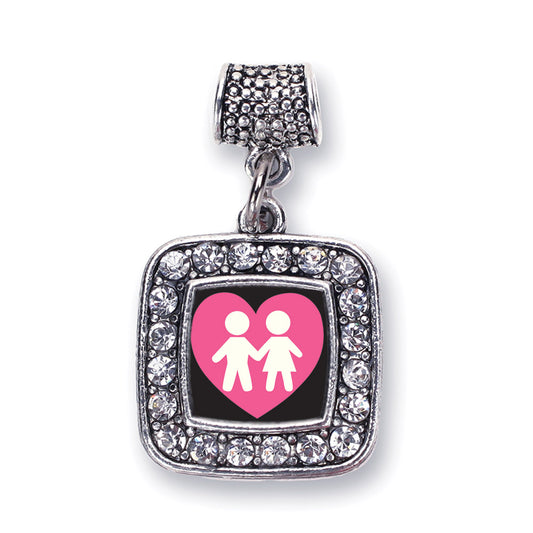 Silver Love My Kids Square Memory Charm