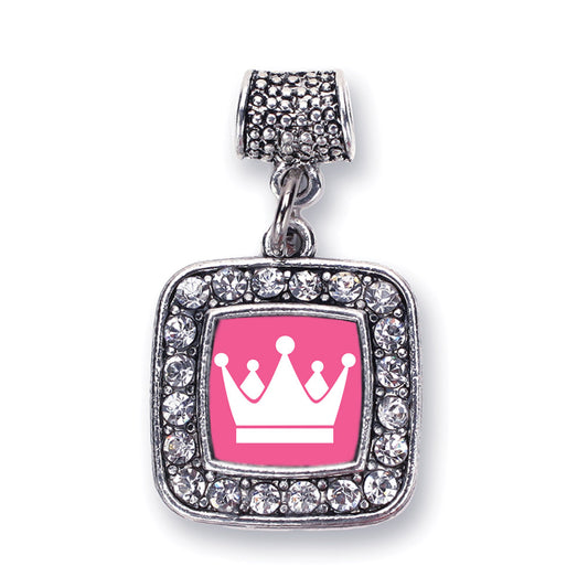 Silver Pink Princess Square Memory Charm