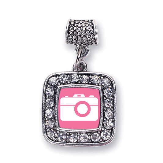 Silver Pink Camera Square Memory Charm