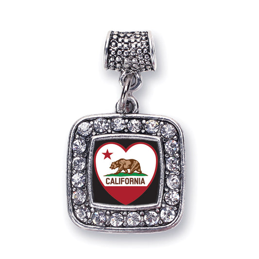 Silver California Heart Flag Square Memory Charm